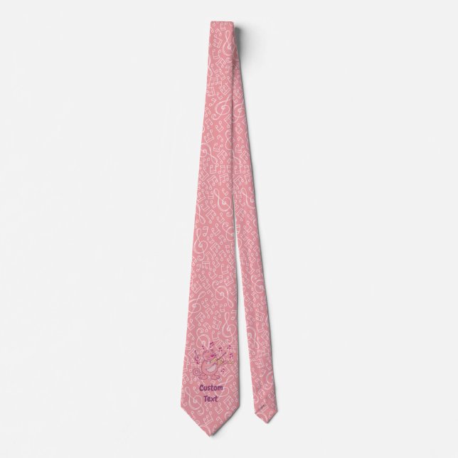 Rosa Katze mit Violine Neck Tie Krawatte (Vorderseite)