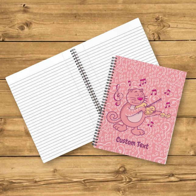 Rosa Katze mit Violine-Notebook Notizbuch (Von Creator hochgeladen)