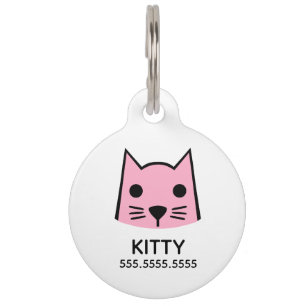 Rosa Katze, Personalisierte Haustierdetails und QR Haustiermarke