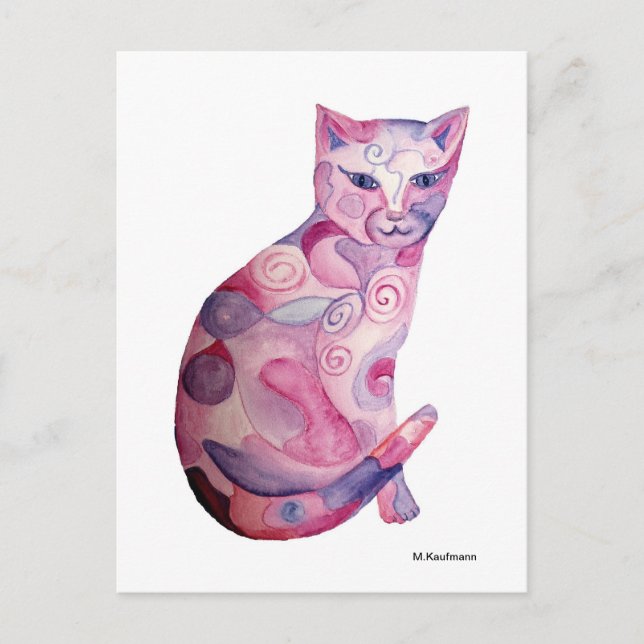 Rosa Katze Postkarte (Vorderseite)