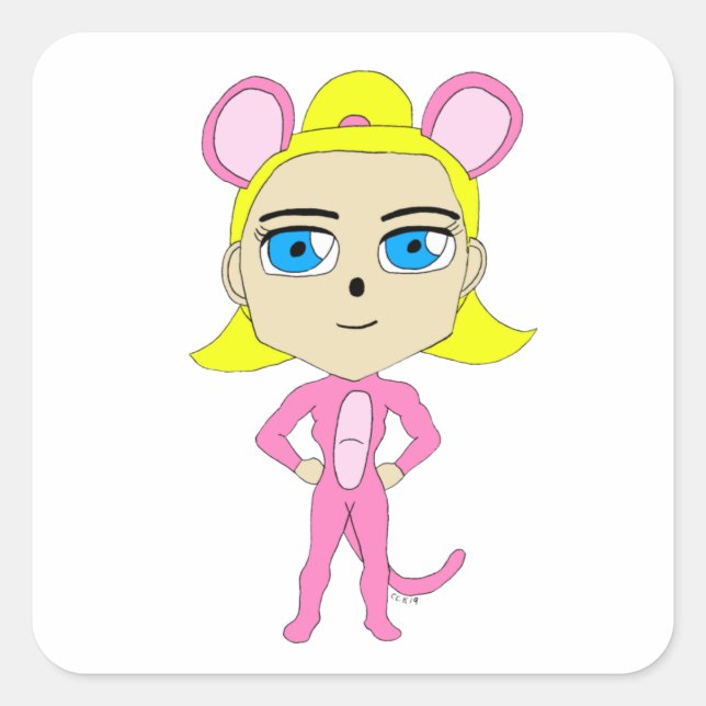 Rosa Katze Quadratischer Aufkleber (Vorderseite)