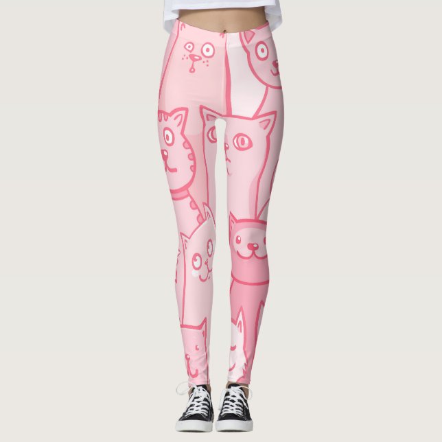 Rosa Katzen, Adorable Nahtlose Muster. Leggings (Vorderseite)