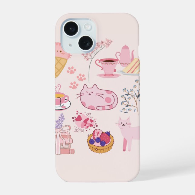 Rosa Katzen Frische iPhone 15 Hülle (Rückseite)