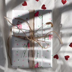 Rosa Katzen & Herz-Konfetti – Valentinstag Geschenkpapier