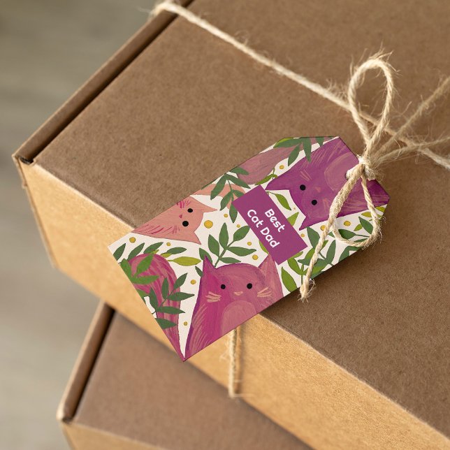 Rosa Katzen und Äste Bester Papa Geschenkanhänger (Von Creator hochgeladen)