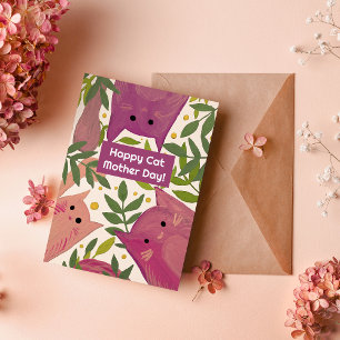 Rosa Katzen und Äste Glückliche Katze Muttertag Feiertagskarte