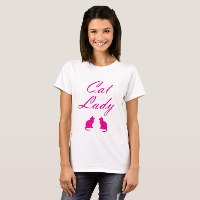 Rosa Katzenfrau T-Shirt (Vorne ganz)