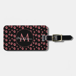 Rosa Katzenpfoten Süßes Muster Monogramm Gepäckanhänger