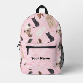 Rosa Katzenrucksack mit realistischen Katzenrassen Bedruckter Rucksack