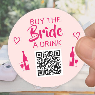 Rosa Kauf der Braut ein Getränk QR Code Junggesell Runder Aufkleber