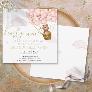 Rosa Kaum zu warten Teddybär Mädchen Babyparty Einladung