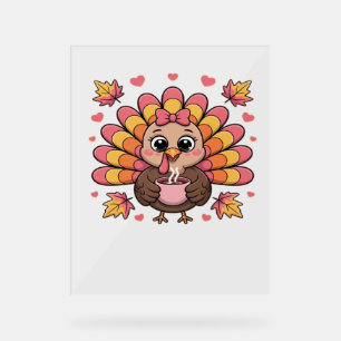 Rosa Kawaii Erntedank Truthühner Klassischer T - S Acrylschild