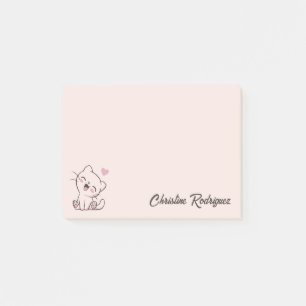 Rosa Kawaii-Katze Personalisierter Text Post-it Klebezettel
