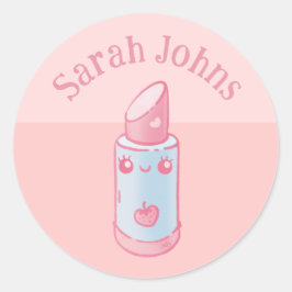 Rosa Kawaii Lipstick Klassischer Rundsticker Runder Aufkleber