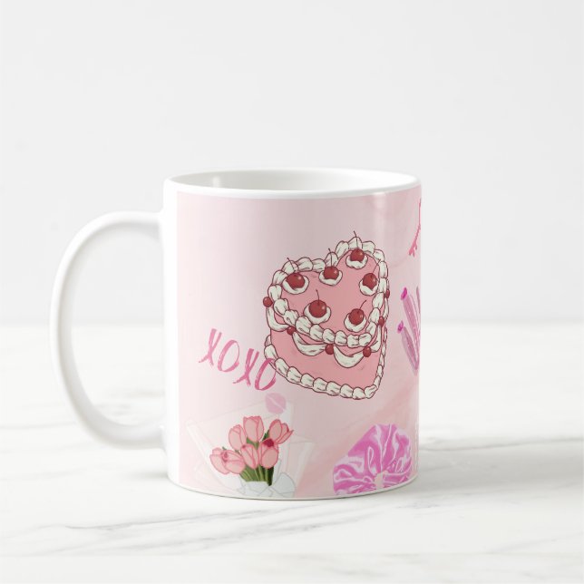 Rosa Kawaii Mädchen-Tasche. Kaffeetasse (Links)