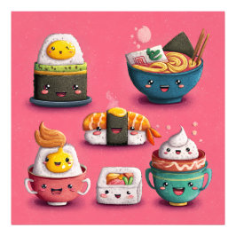 Rosa Kawaii Sushi Fest Fotodruck