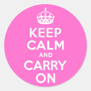 Rosa Keep Calm and Carry On Runder Aufkleber