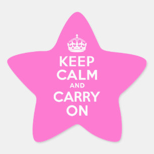 Rosa Keep Calm and Carry On Stern-Aufkleber