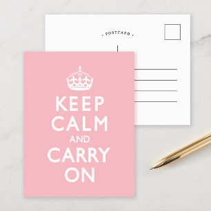 Rosa Keep Calm und Mach Weiter Postkarte