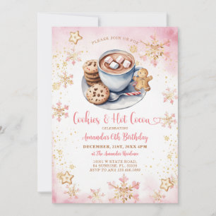 Rosa Kekse und heißer Kakao-Schneeflocken 6. Gebur Einladung
