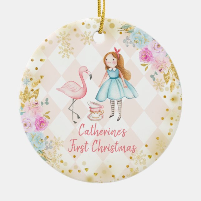 Rosa Keramik Alice Ornament (Vorne)