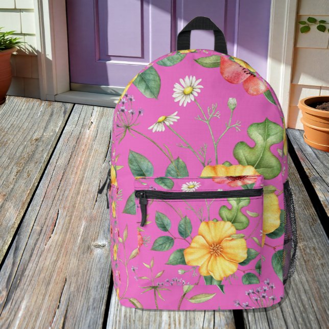 Rosa, Kick, Vintag Zeichnend Wildblumen Rucksack (Von Creator hochgeladen)