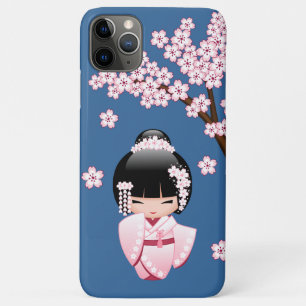 Rosa Kimono Kawaii Kokeshi Puppe auf Blau Case-Mate iPhone Hülle