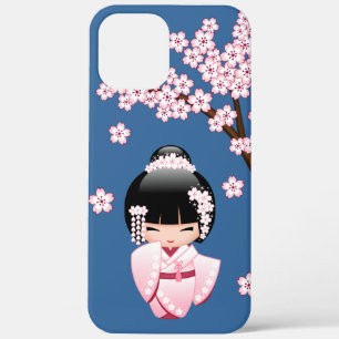 Rosa Kimono Kawaii Kokeshi Puppe auf Blau Case-Mate iPhone Hülle