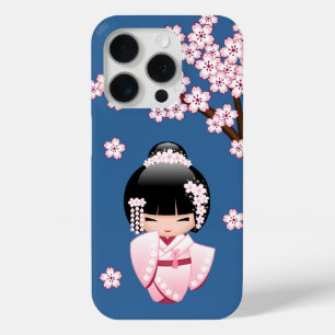 Rosa Kimono Kawaii Kokeshi Puppe auf Blau Case-Mate iPhone Hülle