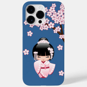Rosa Kimono Kawaii Kokeshi Puppe auf Blau Case-Mate iPhone 14 Pro Max Hülle