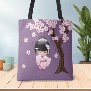 Rosa Kimono Kawaii Kokeshi-Puppe auf Lila