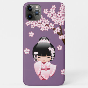 Rosa Kimono Kawaii Kokeshi-Puppe auf Lila Case-Mate iPhone Hülle