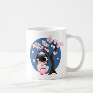 Rosa Kimono Kawaii Kokeshi-Puppe Sakura Kaffeetasse
