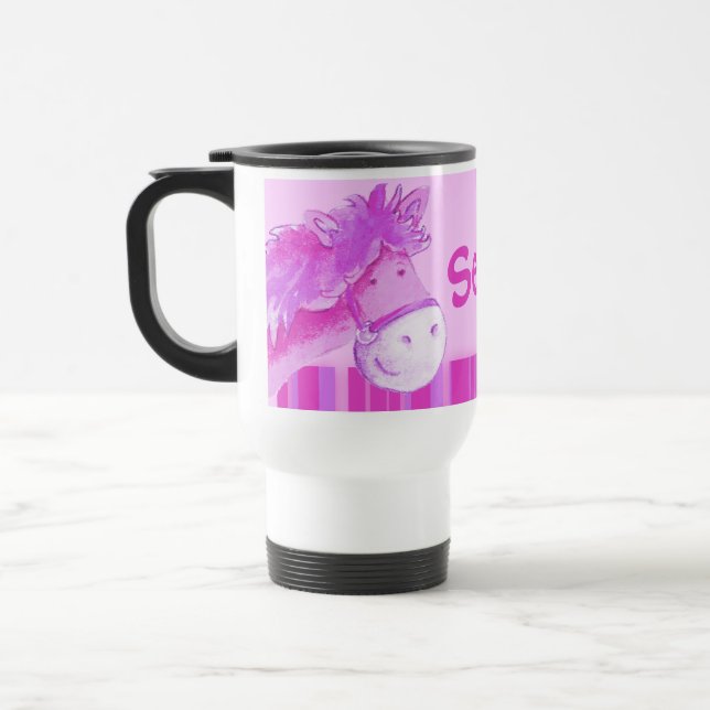 Rosa Kinder des Ponys genannt Mädchenreise-Tasse Reisebecher (Links)