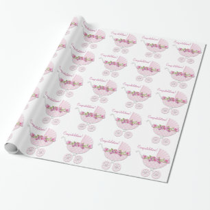 Rosa Kinderwagen Baby Mädchen Geschenkpapier
