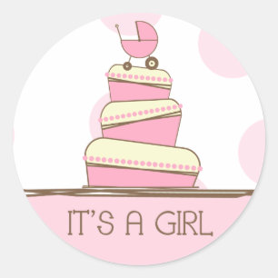 Rosa Kinderwagen-Kuchen "es ist ein Mädchen-" Runder Aufkleber