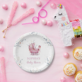 Rosa Kinderwagen Pappteller