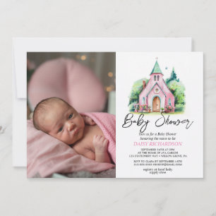 Rosa Kirchenblütendusche Kinderdusche Einladung