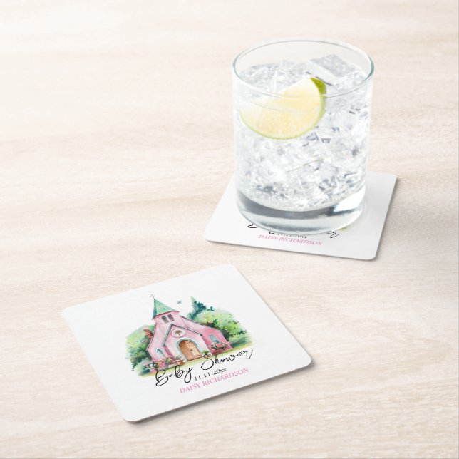 Rosa Kirchenblütendusche Kinderdusche Rechteckiger Pappuntersetzer (Vor Ort)