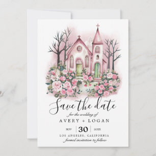 rosa kirchliche floral wasserfarbe save the date einladung