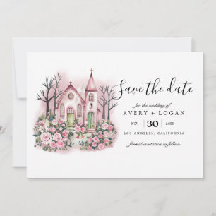 rosa kirchliche floral wasserfarbe save the date einladung