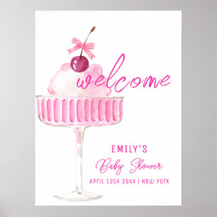 Rosa Kirsch Champagner Brunch Baby Shower Willkomm Poster