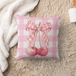 Rosa Kirsch-Gingham-Coquette-Schleife Kissen