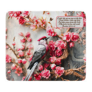 Rosa Kirschblossom Blüte mit Vogel & Bibelverse Schneidebrett