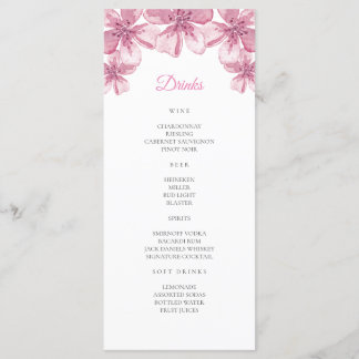Rosa Kirschblüte. Blumenmenü für Hochzeiten Bar Menükarte