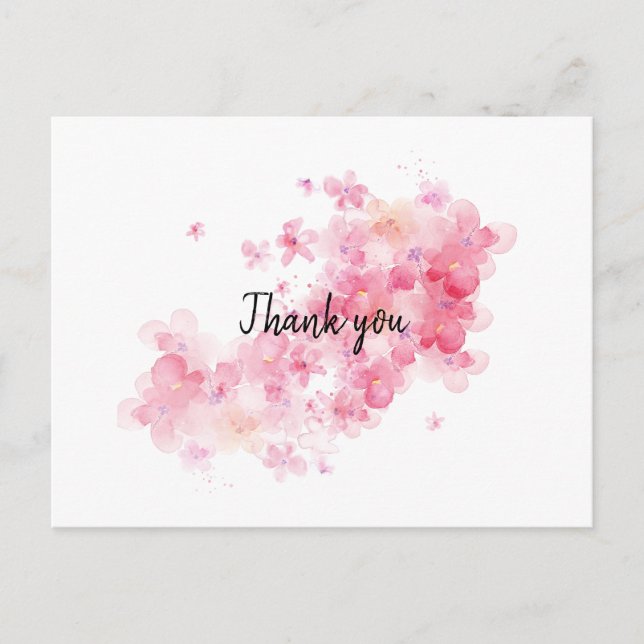Rosa Kirschblüte danke Postkarte (Vorderseite)