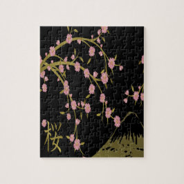 Rosa Kirschblüte-Goldschwarz-Japaner-Schirm Puzzle