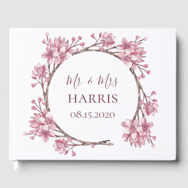 Rosa Kirschblüte /sakura. Blumenhochzeit im Frühja Gästebuch (Vorderseite)