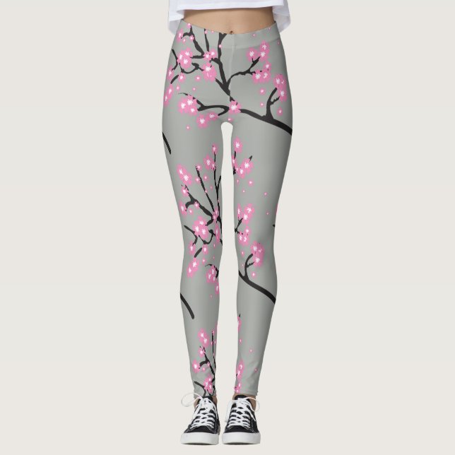 Rosa Kirschblüten an Branchen Leggings (Vorderseite)