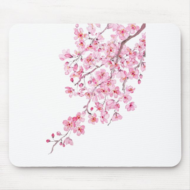 rosa Kirschblüten-Aquarell 2020 Mousepad (Vorne)